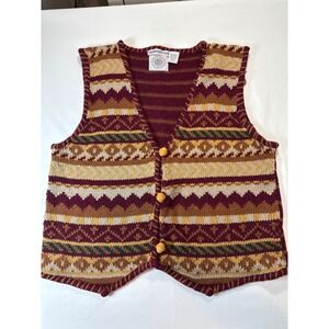 Cape Isle Knitters Vintage Fair Isle Sweater Vest Burgundy Ramie Cotton XL